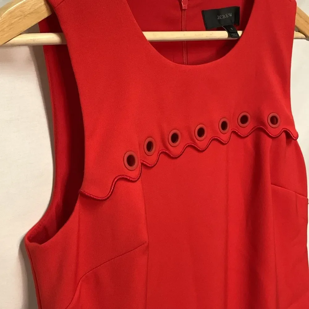 J. Crew Women's Red Scalloped Grommet Detail Sleeveless Short Dress Size 6